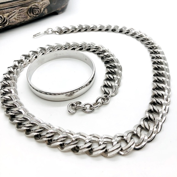 Vintage Signed Monet Silver Necklace & Bangle - Picture 14 of 16